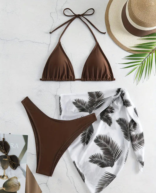 3 piece bikini set palm tree wrap
